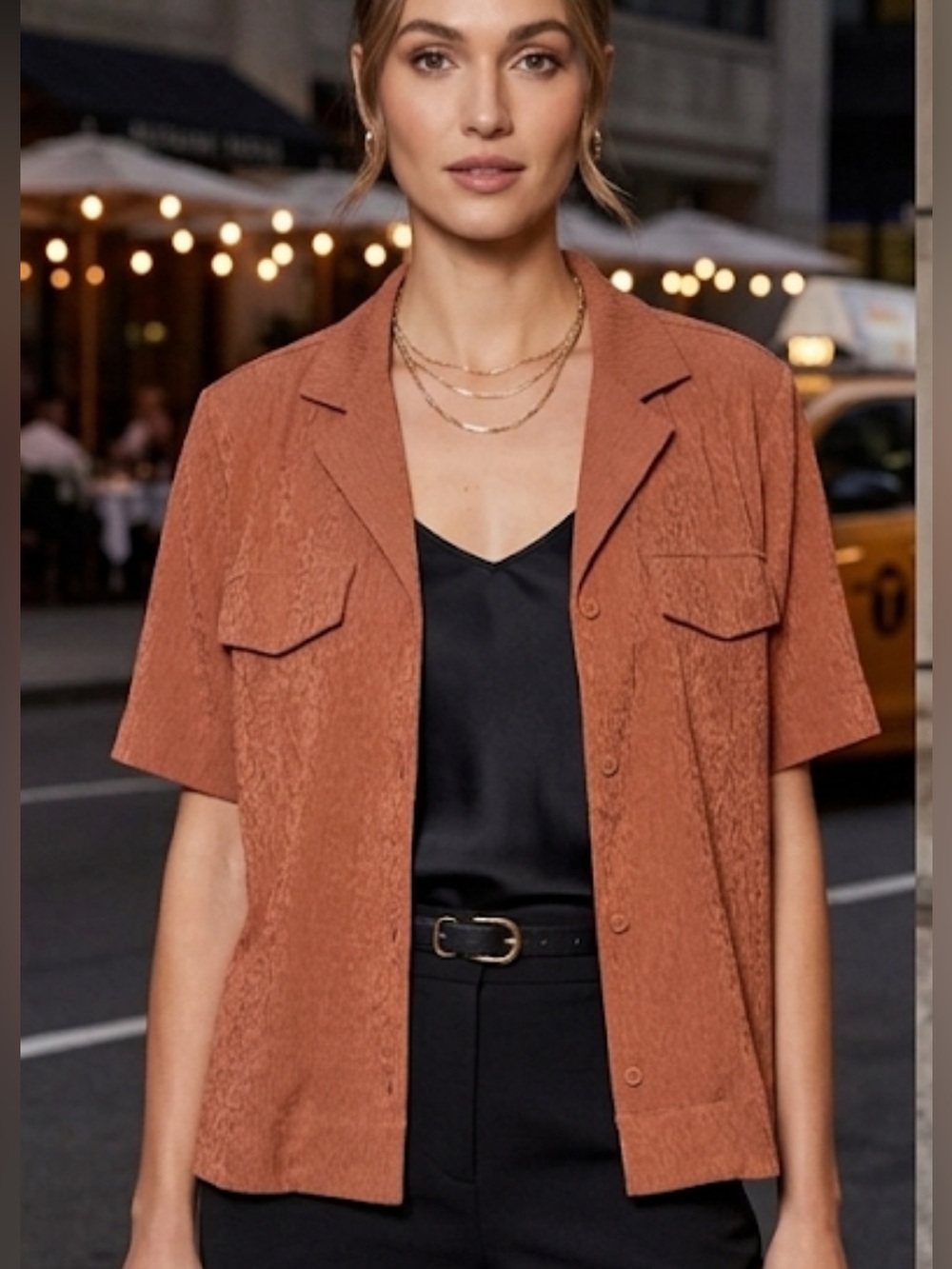 Athleta (Power of She) Echo Top Burnt Orange Button-Up Shirt